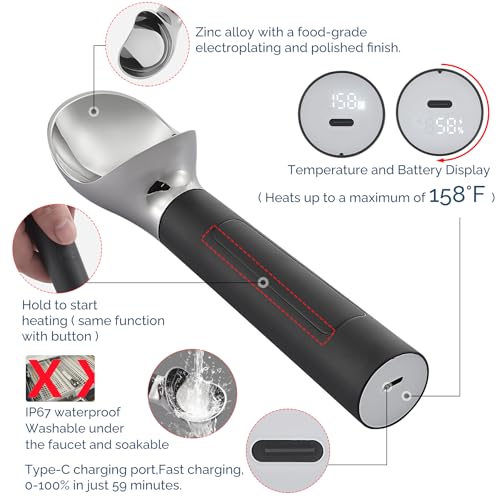 Heated Ice Cream Scoop Rechargeable (Black / 2 oz)