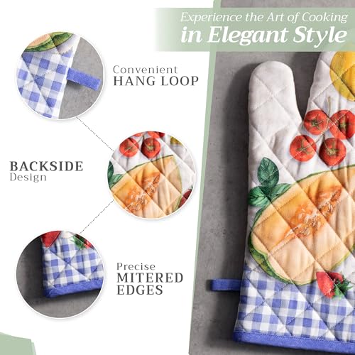 100% Cotton Oven Mitt & Pot Holder Set (078 - Gourmand / 7.5" x 13" & 8" x 8" (Oven Mitt & Pot Holder))