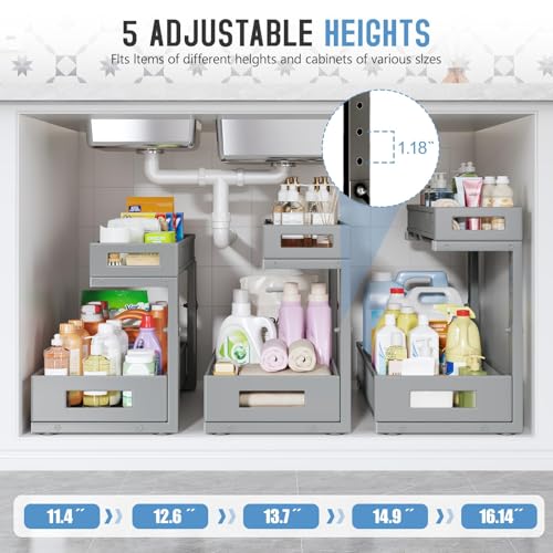 1 Pack 17IN Depth Under Sink Storage Organizer (Gun Gray / 1 Pack-17"Dx11.4"-16.14"H)