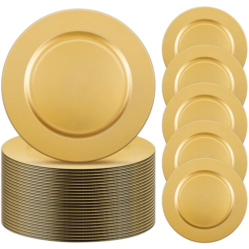 50 Pcs 13 Inch Charger Plates Bulk (Plain Style / Gold)