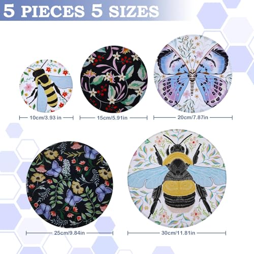 5Pcs Reusable Beeswax Elastic Bowl Covers for Bread Proofing and Food Cover (Honeybee)