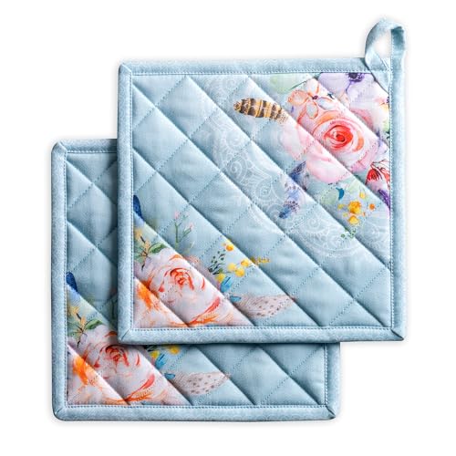 Pot Holders 100% Cotton Potholders (077 - Ibiza - Blue / 8" x 8" (Pot Holder Pack of 2))