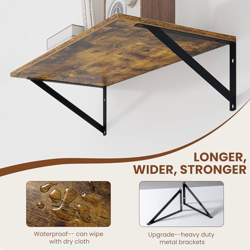 24W x 12D Deep Floating Shelves Set of 2 Rustic Brown (Rustic Brown With Black Metal Bracket / 24wx12dx5.8h)
