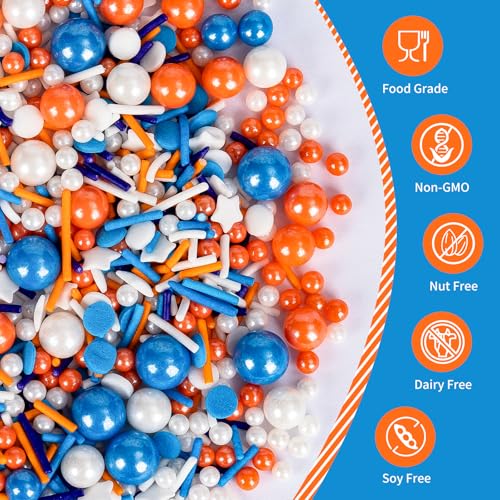 Edible Blue Orange Sprinkles for Cake Decorating (Sports Stars)