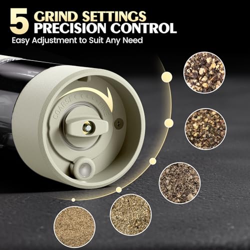 Salt and Pepper Grinder Set Electric Adjustable Coarseness Salt Pepper Grinder Shakers House Warming Gifts Automatic Battery Pepper Mill Shakers Gifts for Women Wedding Registry Must Haves (Cream Yellow)