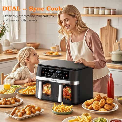 12QT 12-in-1 Large Dual Basket Air Fryer with 50pcs Paper Liners (6+6 Quart)