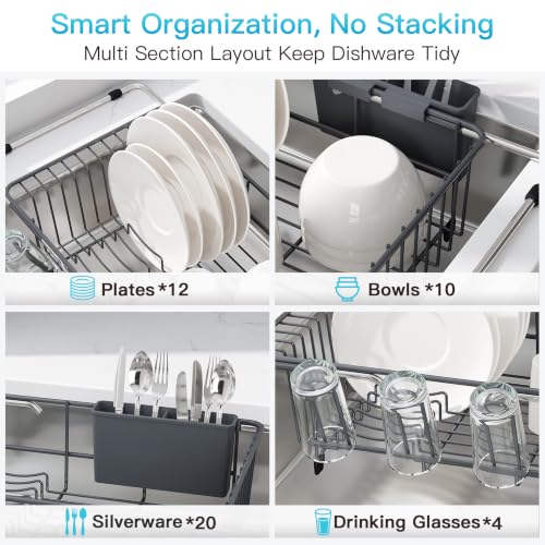 Gray Dish Drying Rack in Sink (Dark Gray / For 12"-30"w Sink)