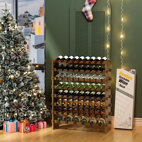 Wine Rack Freestanding Floor (Walnut 8-tier Without Glass Holder)