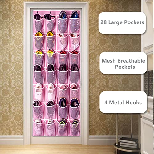 28 Pockets Hanging Shoe Organizer (Pink-1 Pack of 28)