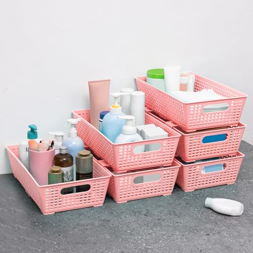 Stackable Woven Plastic Basket (Pink)