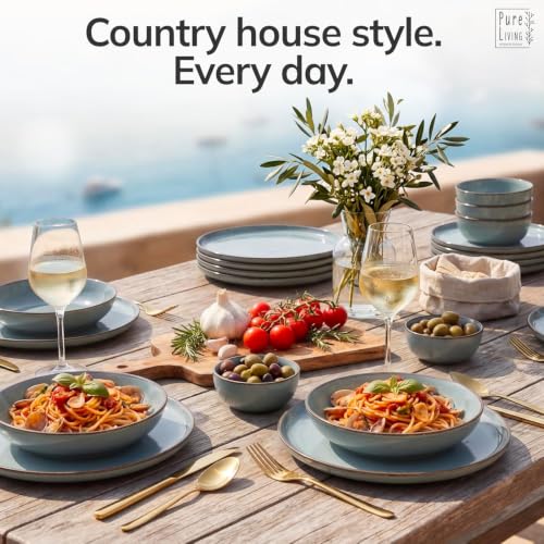 24 Piece Stoneware Dinnerware Set for 8 (Rustic / Smoke Blue / Set for 8 (24pcs))
