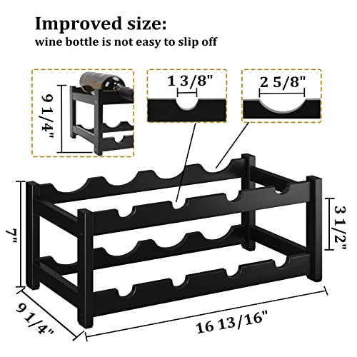 Wine Rack Freestanding 8 Bottle 2 Tier Bamboo Wine Racks Countertop Cabinet Wine Holder Wine Storage Shelf for Kitchen (2-tier-Black)