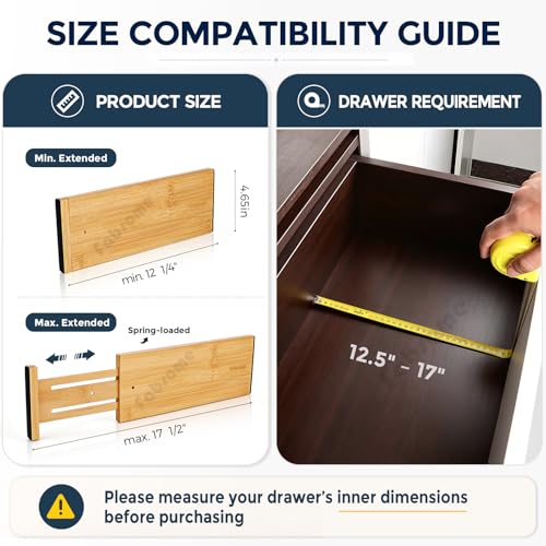 Dresser Drawer Organizers 6 Pack (For 12.5-17in deep drawers inner size)
