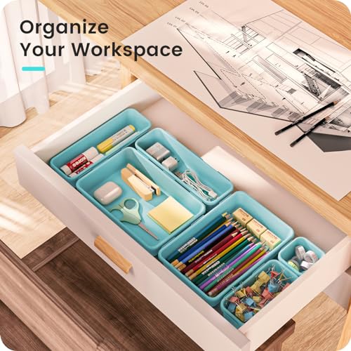 Military Grade】 Drawer Organizer for Vanity Bathroom Makeup Desk (Blue)