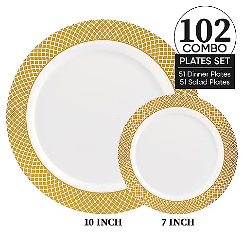 Gold Plastic Plates Set (102Pack Gold Plastic Plates)