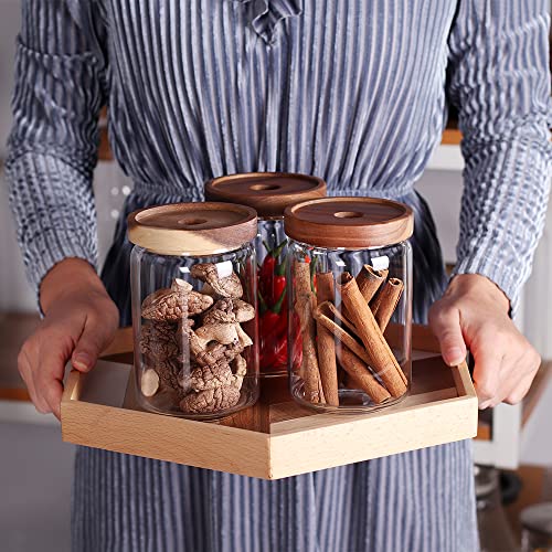 Glass Jars Food Storage Containers with Airtight Acacia Lids (3set Acacia Lids)