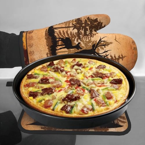 Forest Deer Oven Mitts and Pot Holder Kitchen Accessories Sets Wildlife Animal Heat Resistant Oven Gloves Hot Pads for Baking Cooking BBQ (Forest Deer)
