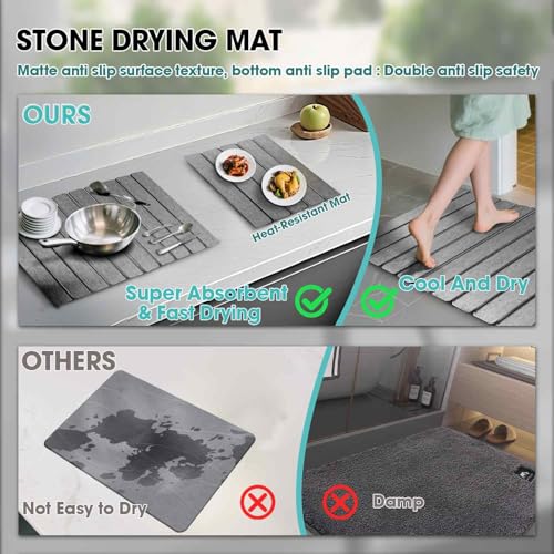 Dish Drying Mat Stone Bath Mat Diatomaceous Earth Stone Drying Mat For Kitchen Counter Sink Bath Mat Quick Dry Non Slip Foldable Dish Drying Rack Mat Large (24" x 16")