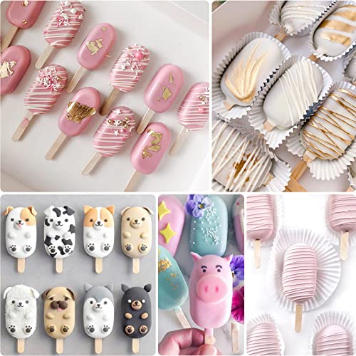 3 Pack 4 Cavity Popsicle Silicone Molds with 100 Pcs Wooden Sticks (3 Pcs Large - White (100 Sticks))