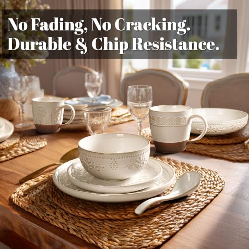 4 Piece Handcrafted Ceramic Dinnerware Set (Damask Floral (4 Pieces) (White))