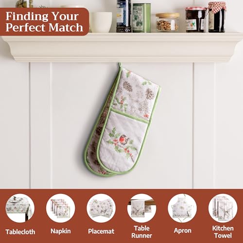Double Oven Mitts 100% Cotton Double Oven Glove (115 - Christmas Dew / 7" x 35" (Double Oven Mitt))