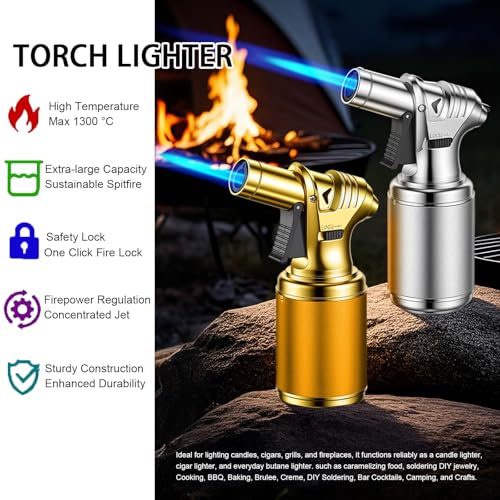 Gold Cocktail Smoker Kit with Torch Metal Old Fashioned Drink Bourbon Whiskey Smoker Kits (Gold with Torch)