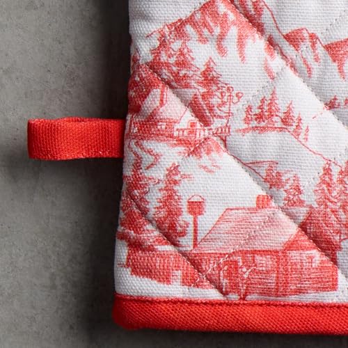 100% Cotton Oven Mitt & Pot Holder Set (120 - Winter Jouy / 7.5" x 13" & 8" x 8" (Oven Mitt & Pot Holder))