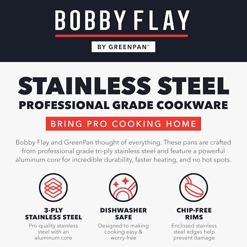 x Bobby Flay Stainless Steel 12” Frying Pan Skillet & Glass Lid (12" Frying Pan with Lid / Stainless Steel)