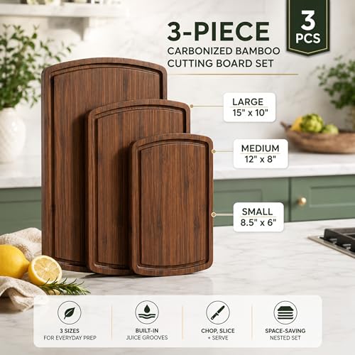 Bamboo Cutting Boards for Kitchen (3-Piece (Brown))