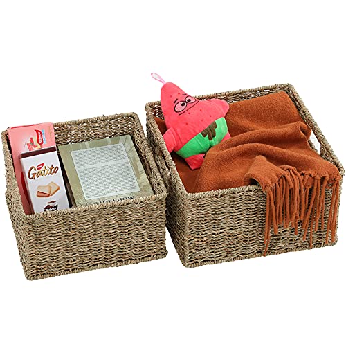 Wicker Storage Baskets for Organizing (13 x 13 x 7.5 inches / Natural (Seagrass))