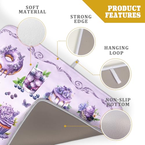 Purple Coffee Matt for Counter Sweet Dish Drying Mats for Dessert Lover Large Size Absorbent 18 X 24 In (Dreamy Dessert Purple / 24" x 18")