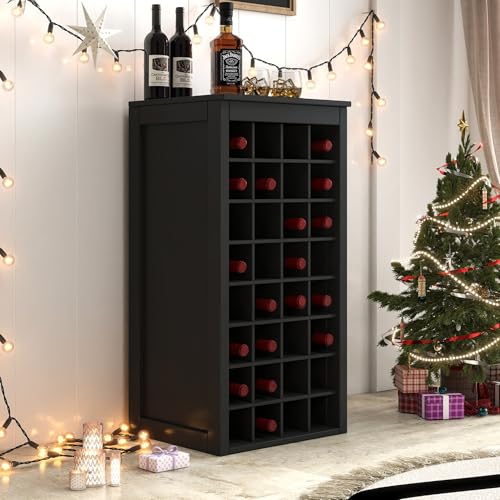 8 Tier Freestanding Wine Rack Wood (32 Bottles / Black)