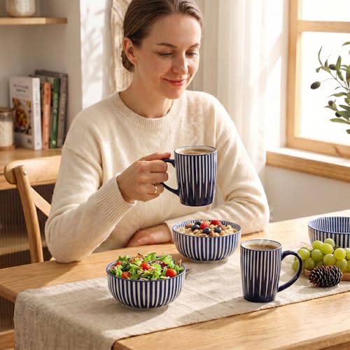 Ceramic Soup Bowls (Blue Radial Striped)