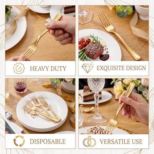 100 Pcs Gold Plastic Forks (Gold / 100)