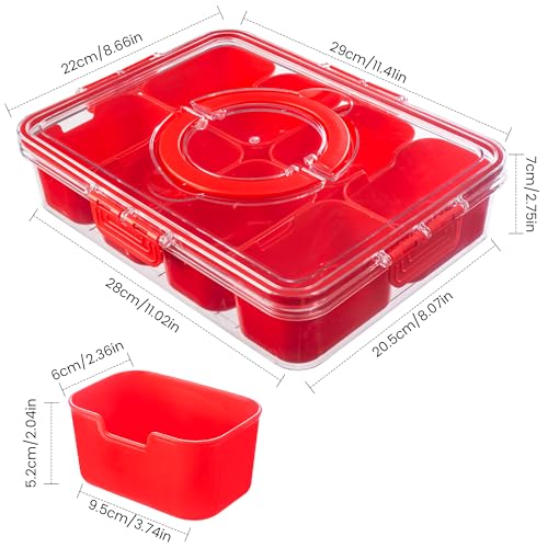 Divided Serving Tray with Lid and Handle (Red-1 Pack)