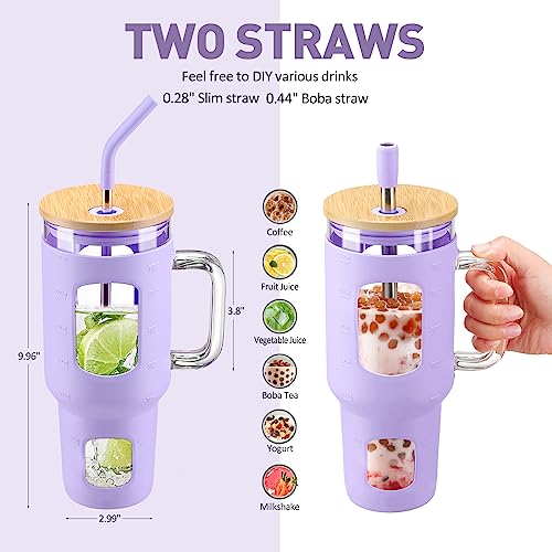 Glass Tumbler with Straw and Lid (Purple / 40 Ounces)