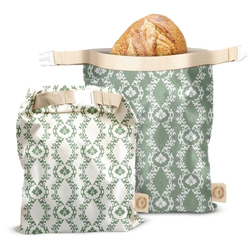 Reusable Bread Bag Set for Home Bakers (Green Ornamental)
