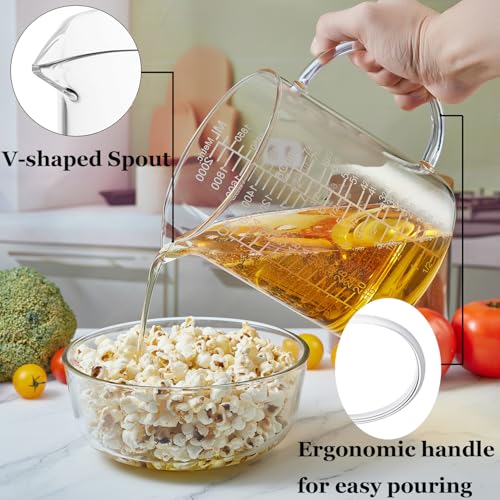 Borosilicate Glass Measuring Cup with Insulated Handle (2000 ML (64 Oz, 8 Cup) - Etched Graduated)