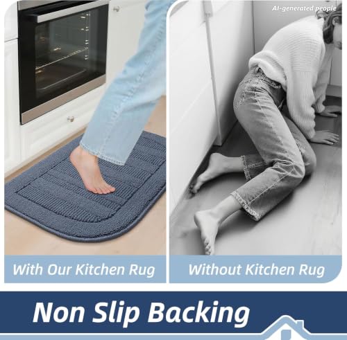 30x18 Inch Kitchen Rugs Non Slip Washable Kitchen Sink Rug (1'6" x 2'6" (Semicircular) / Blue)