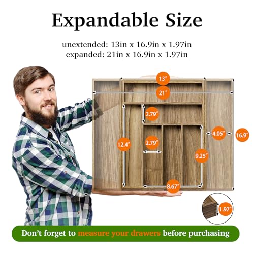 Acacia Wood Kitchen Silverware Drawer Organizer (8 Slots)