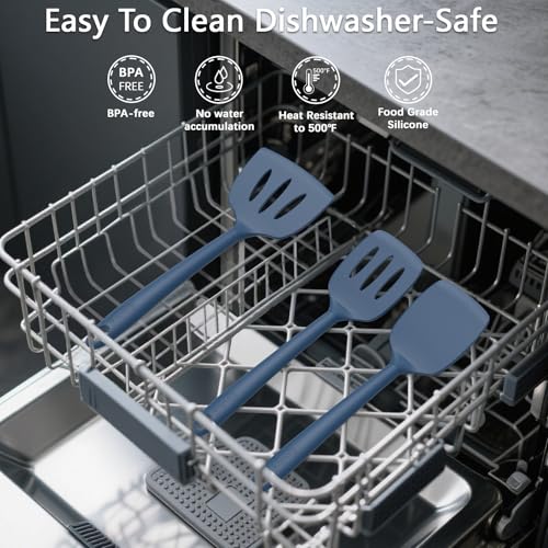 Silicone Kitchen Cooking Utensils Set (PureDarkBlue)