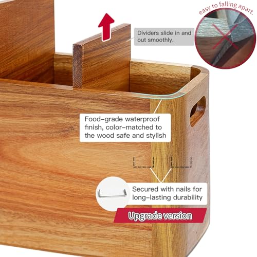 Wooden Kitchen Utensil Holder Organizer for Counter or Countertop (Acacia / 4 Compartment)