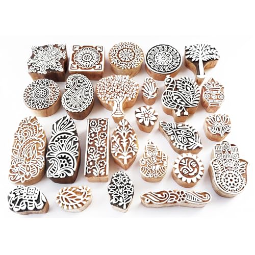 Assorted Wooden Block Printing Stamps (25 Pcs / Bulk01_25c)