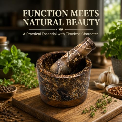 Mortar and Pestle (Marble Finish with Wooden Base)