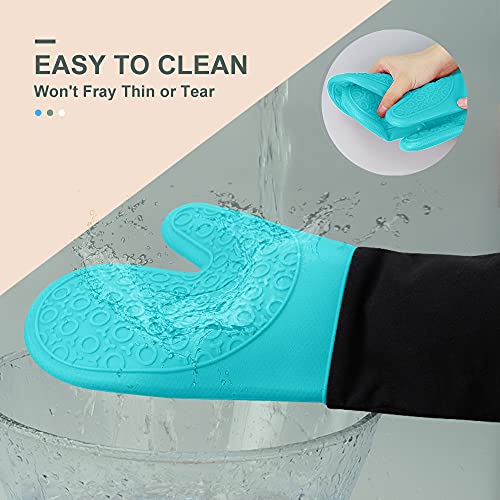 Silicone Oven Mitts (Turquoise & Black / 14.6in Oven Mitts)