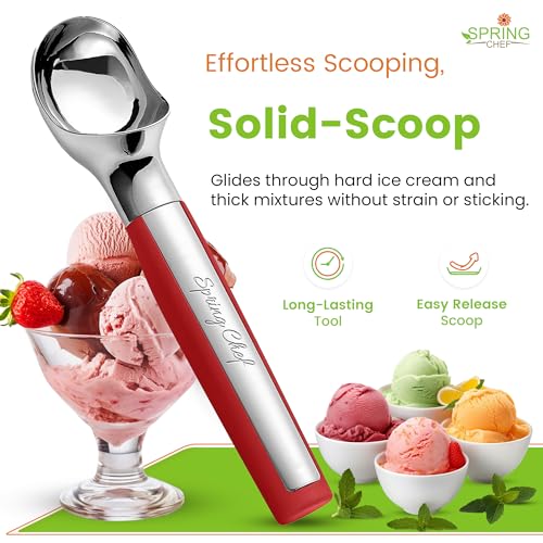Heavy Duty Metal Ice Cream Scoop with Soft Grip Handle (Red)