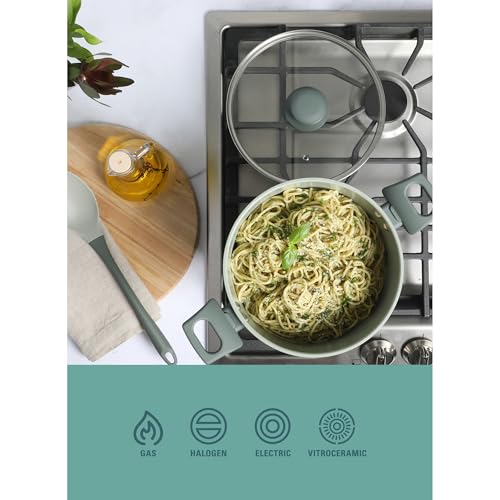 Barnsdall 10 Piece Premium PFA Free Ceramic Nonstick Pots and Pans Aluminum Induction Cookware Set W (8 & 9.5 Inches / Sage Green)