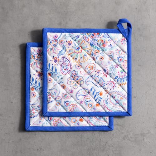 Pot Holders 100% Cotton Potholders (083 - Indian Floral / 8" x 8" (Pot Holder Pack of 2))