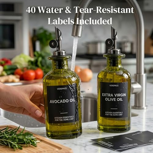 Green Glass Olive Oil Dispenser Bottles For Kitchen (Green/Black / 12oz)