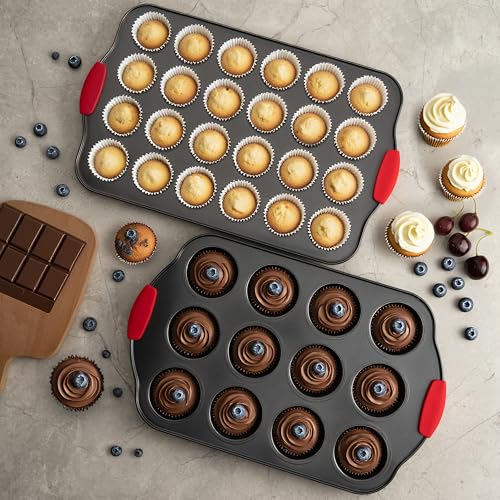 Muffin Pan Nonstick Cupcake Pan Set (12+24 Cup Muffin Pan / Gray)